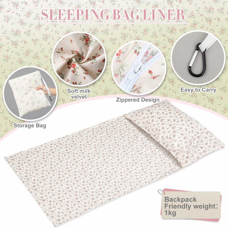 Remagr Sleeping Bag Liner for Adult, 86 x 41Inch Sheet & Camping Sheet for Backpacking, Hotel, Traveling, Comfy Easy Care, Sleeping Bags with Zipper, Storage Bag (Flowers,Cotton)