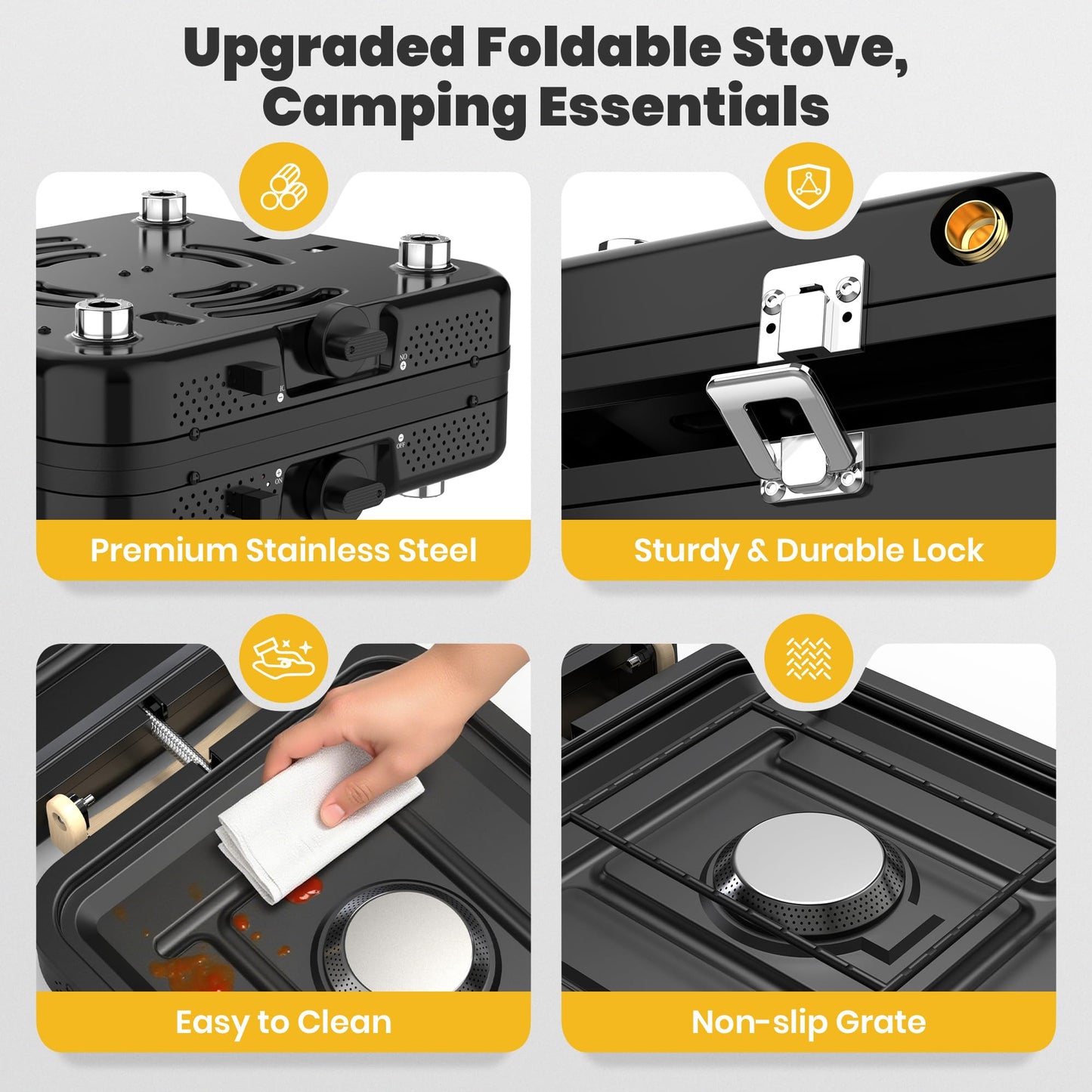 Camping Propane Stove 2 Burner 20000 BTU, Portable Folding Propane Stove with Carrying Bag, Adjustable High Heat Burners & Piezo Push-Button Instant Ignition,Outdoor Tailgating BBQ Camping Essentials