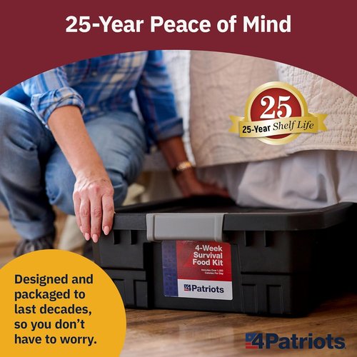 4Patriots 4-Week Survival Food Kit - Long-Lasting Emergency Supply with 192 Servings, 25-Year Shelf Life