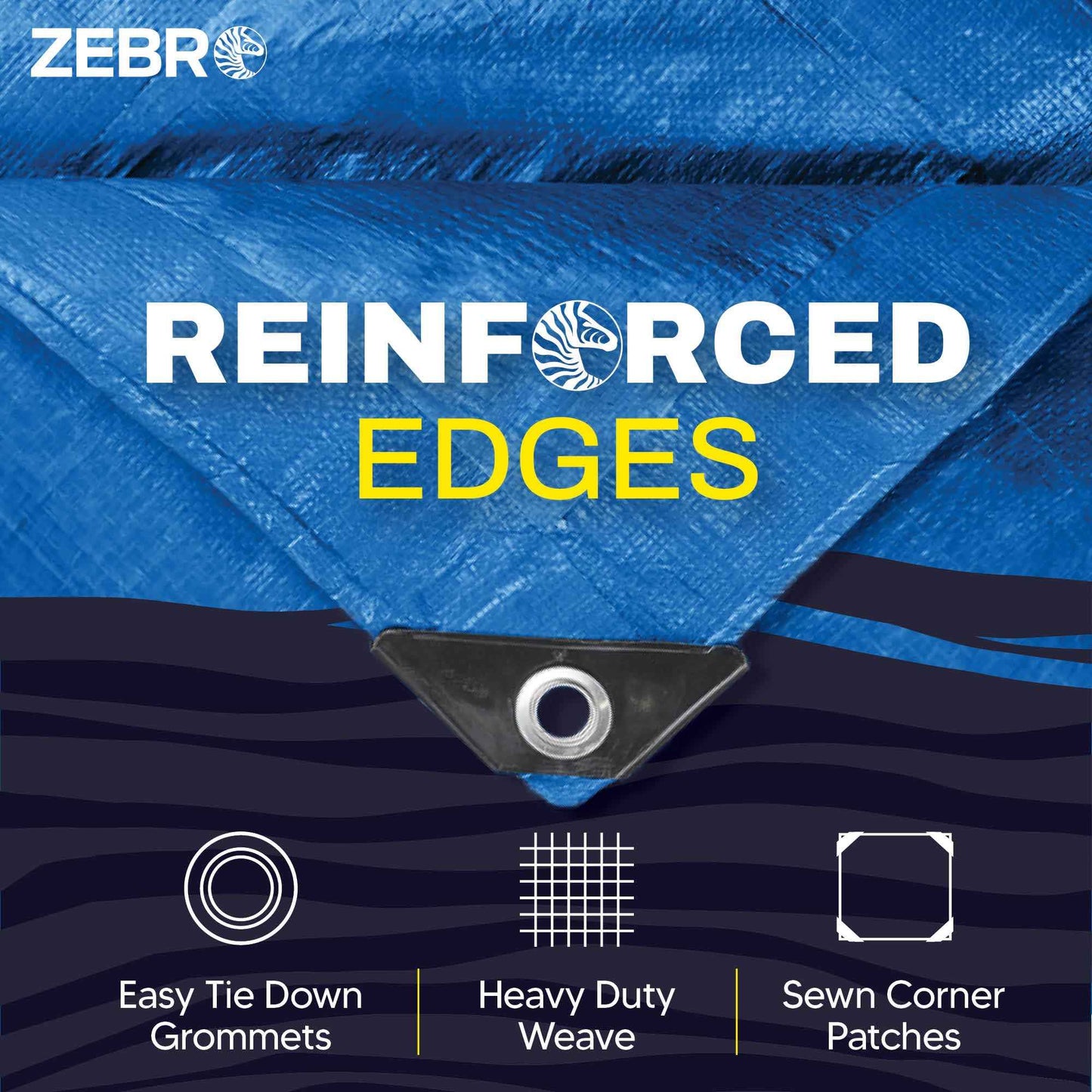 10' x 12' Blue Tarp with Grommets Reinforced - 5 Mil Thick - Durable UV Resistant Plastic Tarps Waterproof - Large Tarpaulin Cover for Outdoor Camping Over/Under Tent Tarp RV Roof Rain - Zebro