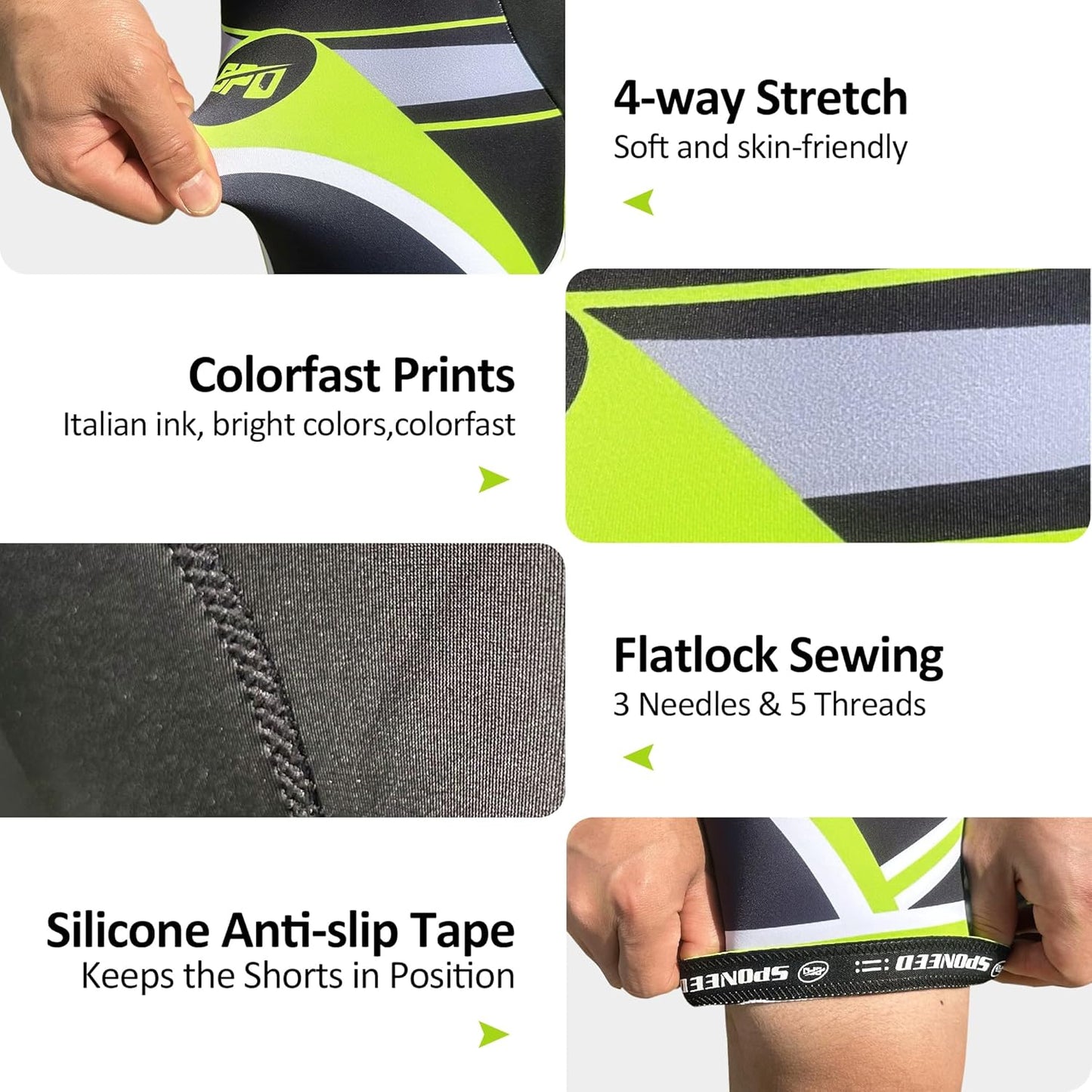 Sponeed Men's Cycling Shorts - Gel Padded Biking Pants for Comfortable Road Rides | Black