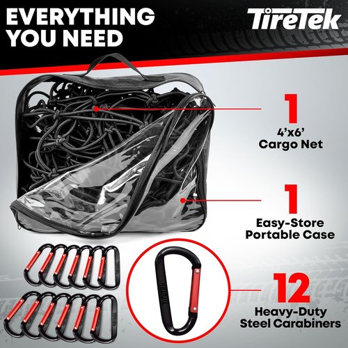 **Cargo Net for Pickup Truck Bed - Heavy Duty Organizer with 12 Carabiners | Stretches 4'x6' to 8'x12'**