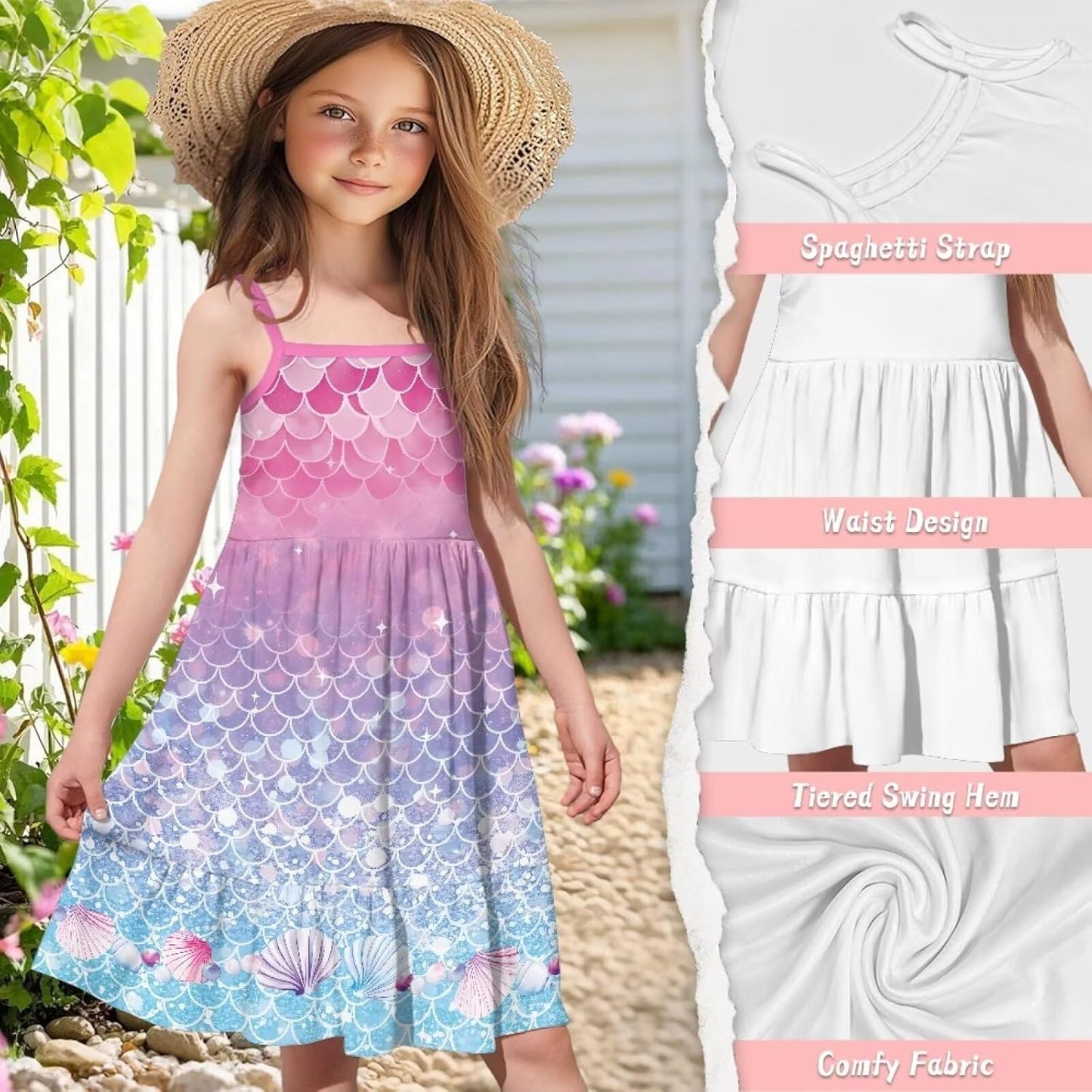 Youngerbaby Spaghetti Strap Midi Dress - Stylish Back to School Sundress for Toddler Girls 3-14T