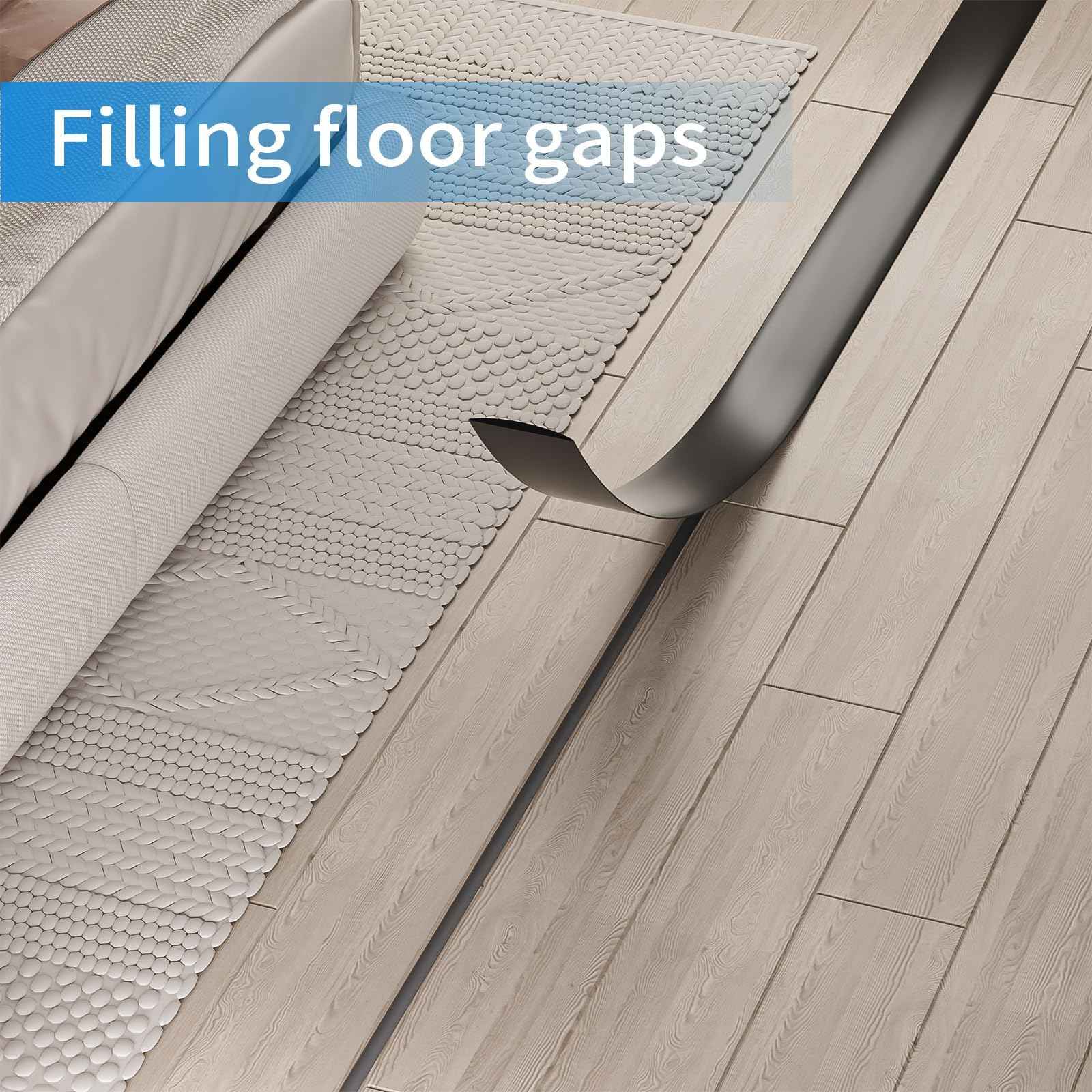 Greymond Floor Transition Strip - Self Adhesive Vinyl Flooring Trim for Carpet, Tile & Gaps, Threshold Cover Molding (10ft x 1.57in, Black)