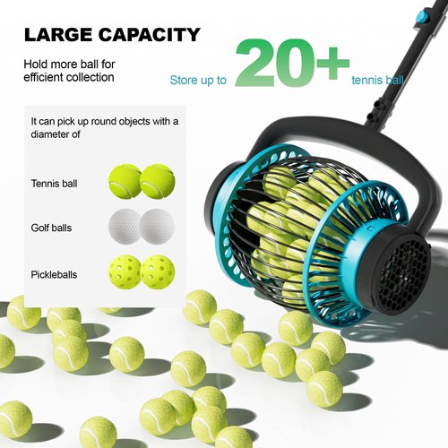 Lnmuzm Tennis Ball Collector Roller, No Bending Over Quick Rolling Picker. 2 Ways to get the Ball,Telescopic Tennis Ball Picker for 1.5"-3" Tennis/Golf/, Up to 20+ Tennis Balls