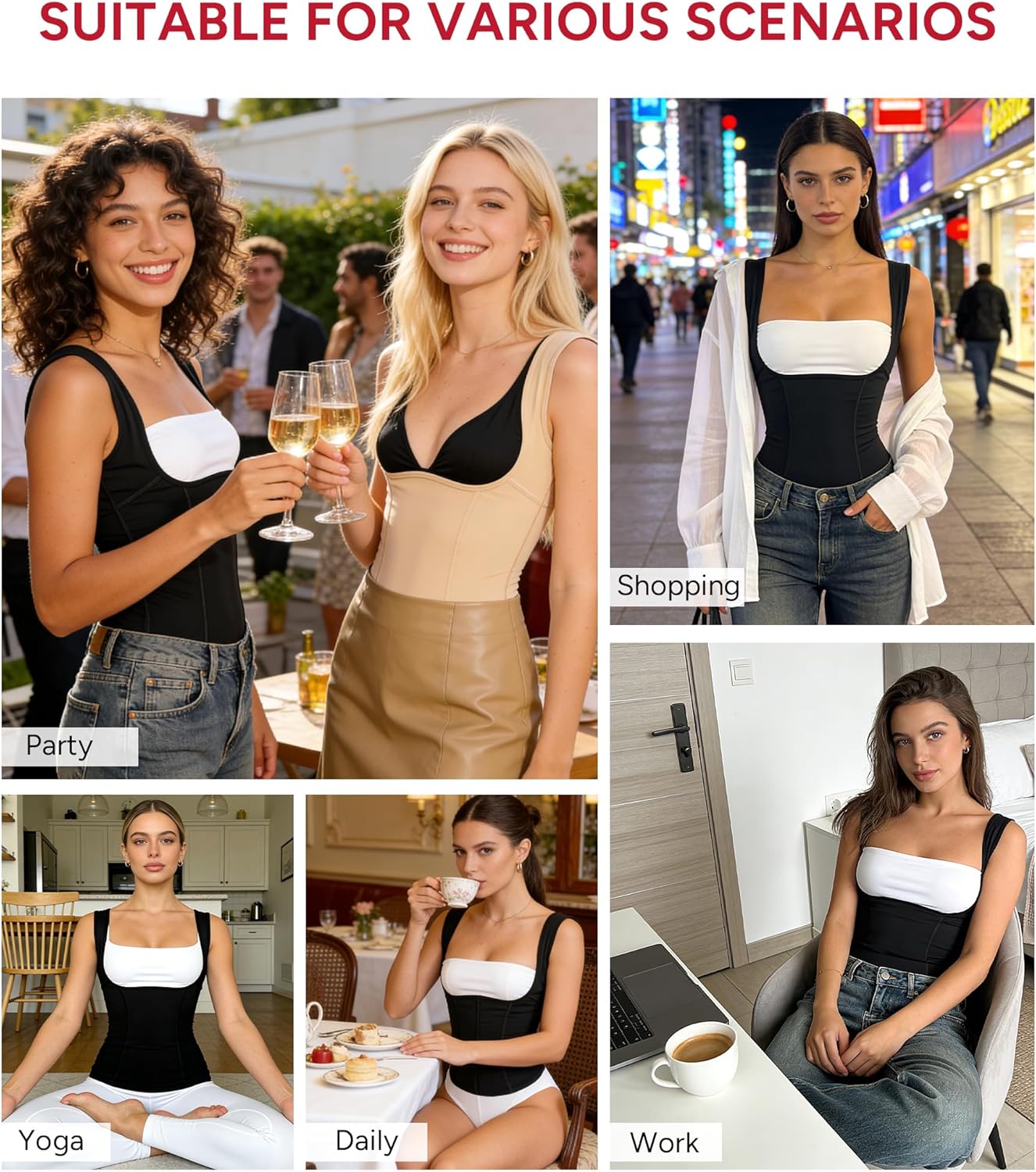 Nebility Womens Tummy Control Shapewear Tank Tops Underbust Body Shaper Compression Camisole Tops