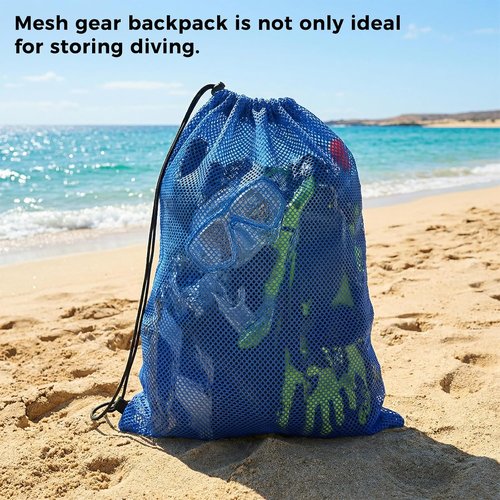 4Pcs Mesh Gear Bag - Large 19" x 27" Polyester Snorkel Backpack for Wetsuits & Swim Gear | Black & Blue