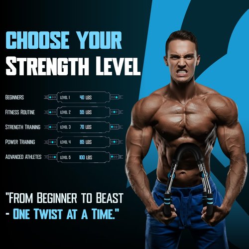 Bodovate Adjustable Chest Trainer for Men - Heavy Duty Spring Arm Twister & Upper Body Exerciser - Portable Home Gym Workout Equipment for Forearm, Bicep & Shoulder Strength (40/100)