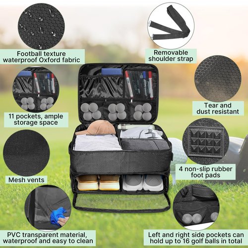 LIWSHWZ 3 Layer Golf Trunk Organizer,Golf Gifts for Men with Separate Mesh Bag for Golf Balls,Large Capacity-40 Golf Balls,2 Pairs of Golf Shoes, Gloves, Clothes, Golf Gift for Men Women