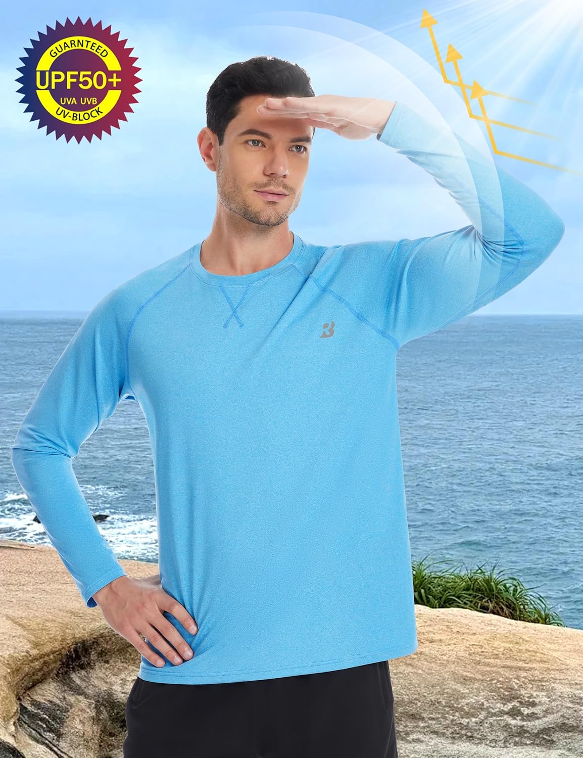 Roadbox UPF 50+ Sun Shirts for Men - UV Protection Long Sleeve Swim Shirt | Quick Dry Rash Guard for Outdoor Activities