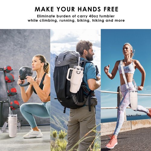 Water Bottle Carrier Bag with Phone and Cards Pockets 40/30oz Tumblers Water Bottle Holder with Adjustable Strap - Ideal Fit for Stanley Cup(White)