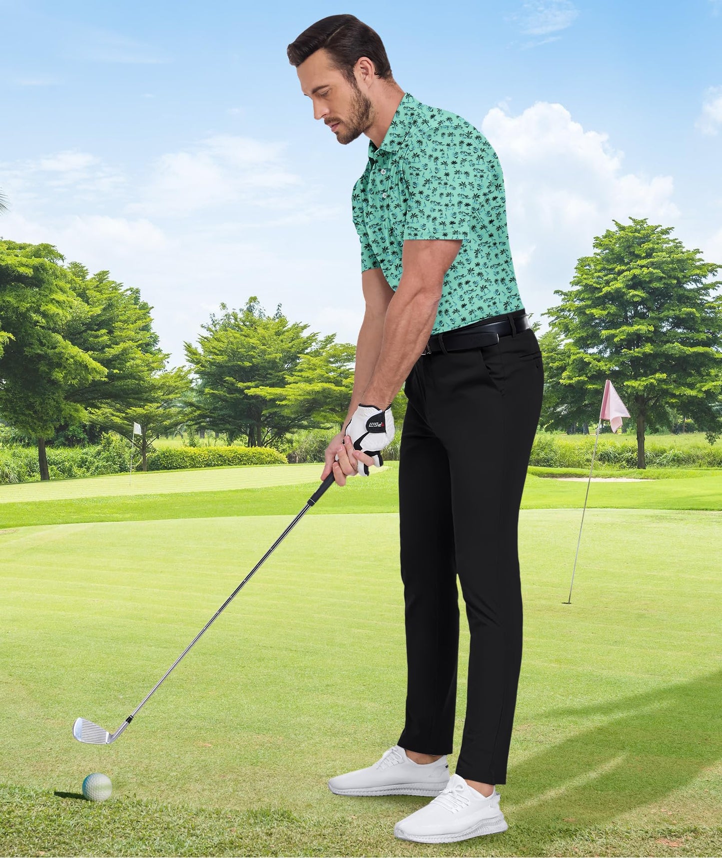 ZITY Men's Golf Shirts Short Sleeve Moisture Wicking Performance Print Patterns Casual Collared Golf Polo Shirt for Men