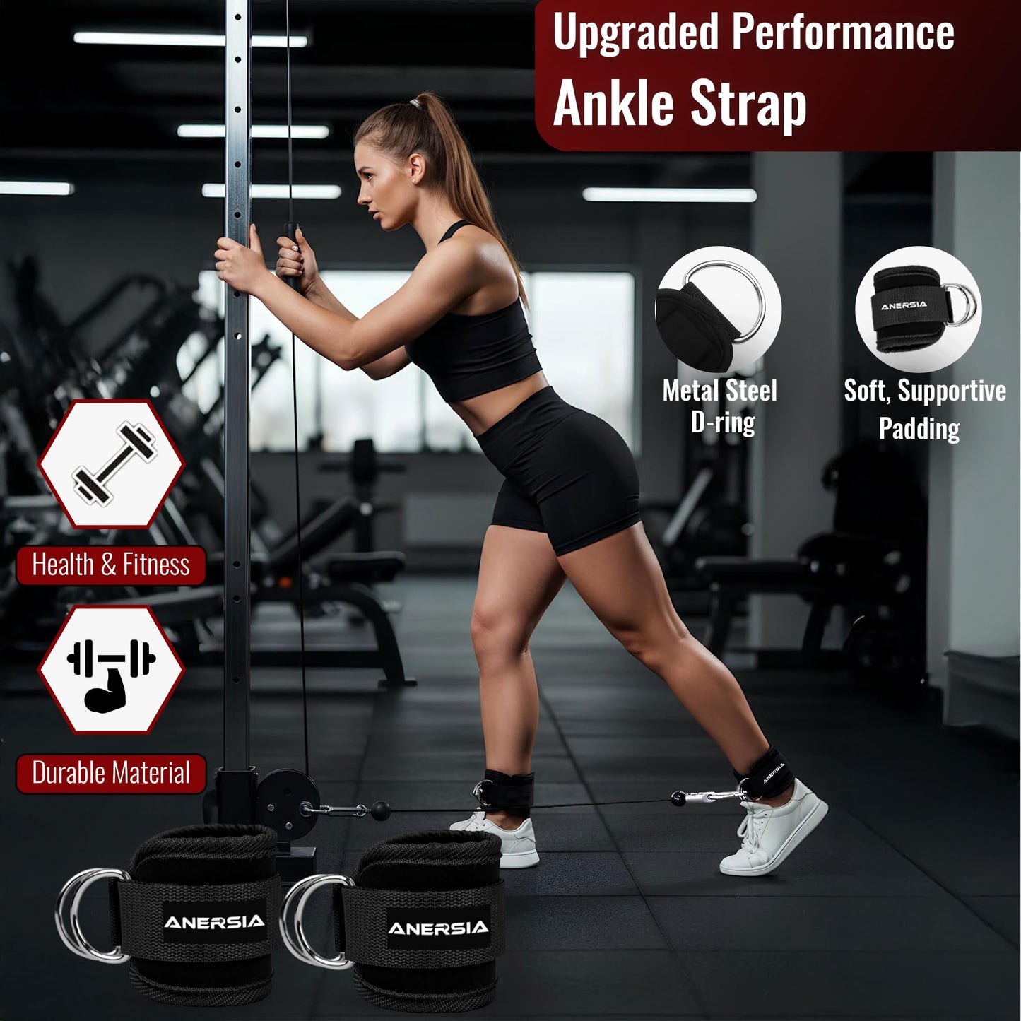 ANERSIA 10 in 1 Barbell Pad Set Black for Squats & Hip Thrust – Barbell Pad with Resistance Bands, Lifting Straps, Ankle Straps & Barbell Clamps – Weightlifting Accessories Kit for Home Gym