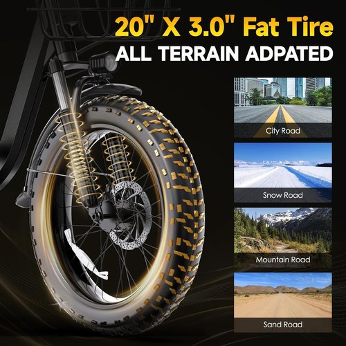 **Skiennix Electric Bike for Adults - 20" Fat Tire, 1300W Motor, 35-Mile Range, Folding Design**