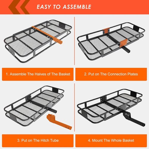 **Hitch Mount Cargo Carrier Basket by [Brand Name] - 500 Lbs Capacity, Waterproof Bag & Accessories | 60"x25"x6"**