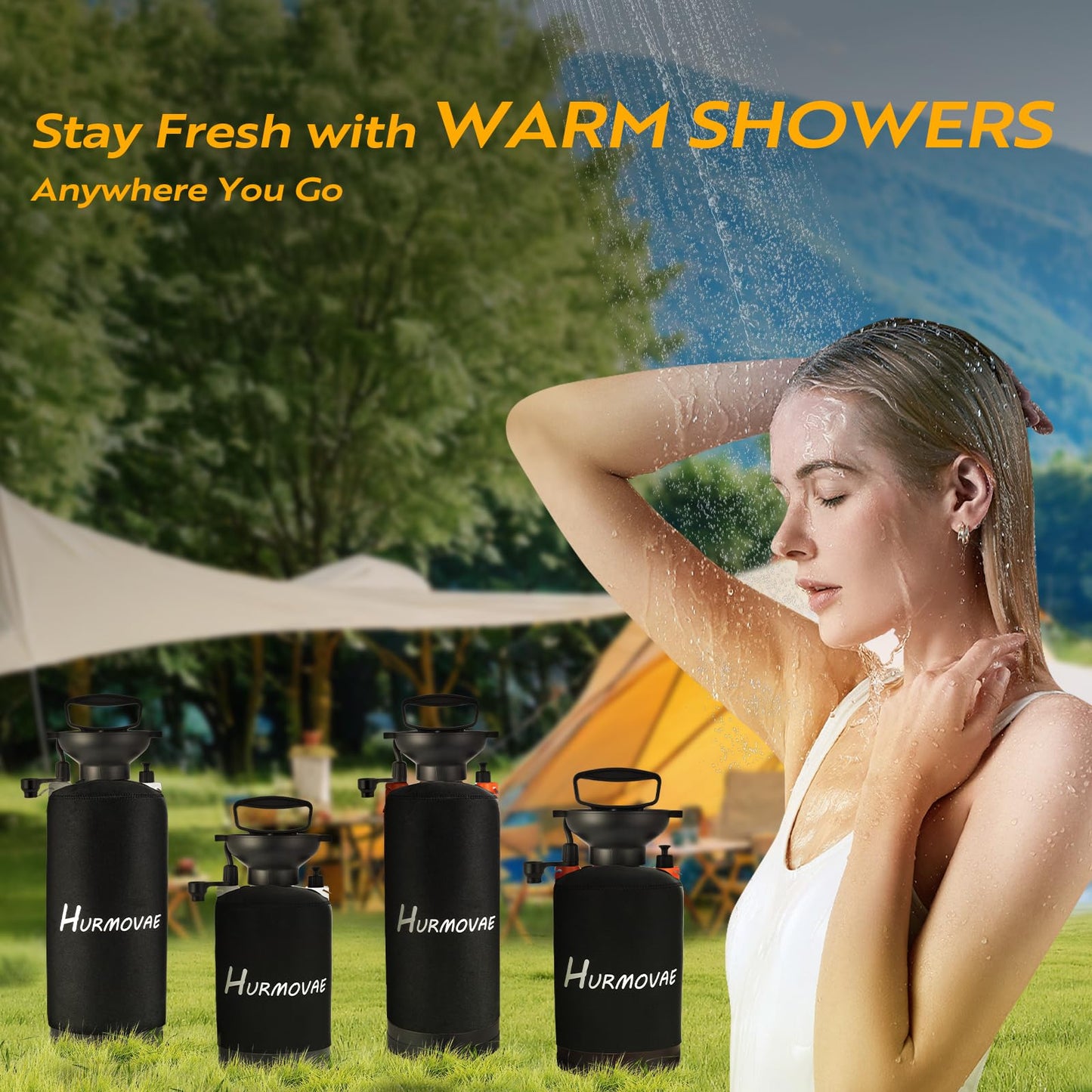 Hurmovae 2.1 Gallon/8L Portable Shower–10 Spray Modes, Nylon Insulated Sleeve & No Electric Needed, Beach Shower for Surfing, Camping, Traveling & Hiking, Portable Water Sprayer, Orange