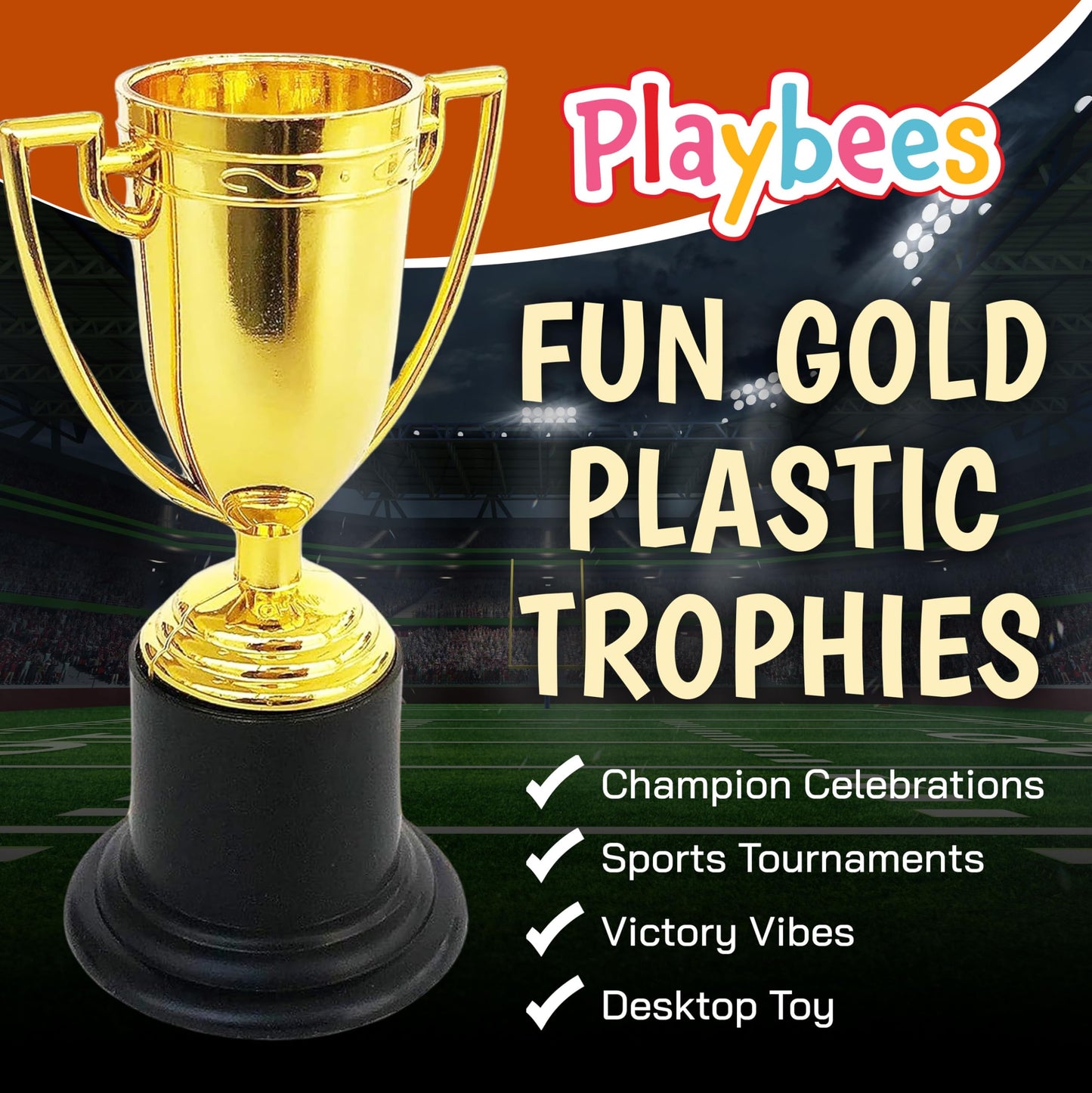 Playbees Plastic Golden Cup Trophy for Kids - 24 Pack - 4 Inch Achievement Prize Awards - Ideal Recognition for School, Sports, Office, Carnival Games - Party Favors, Decor, Props - Motivational