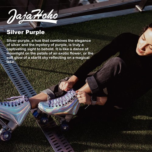 JajaHoho Roller Skates for Women, Holographic High Top Classic Rollerskates, Shiny Double-Row Glitter Four Wheels Quad Skates for Girls, Age 3-50, Indoor &Outdoor (Size 7, Silver Purple)