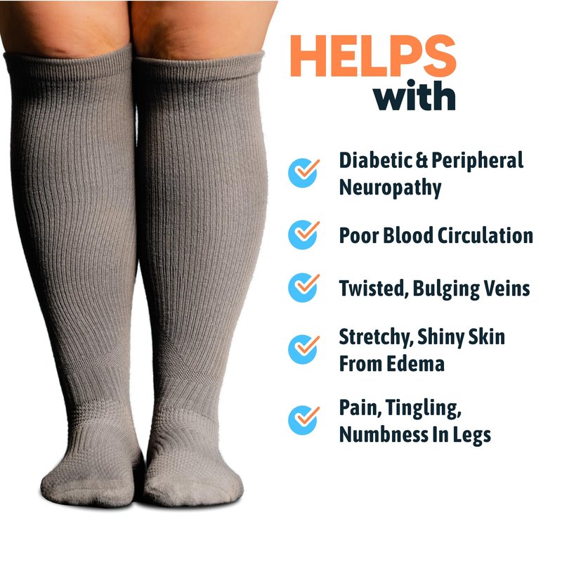 Viasox Compression Socks for Women and Men, Knee High Socks 12-15 mmhg Circulation Support for Flight, Travel (Navy Blue, Medium)