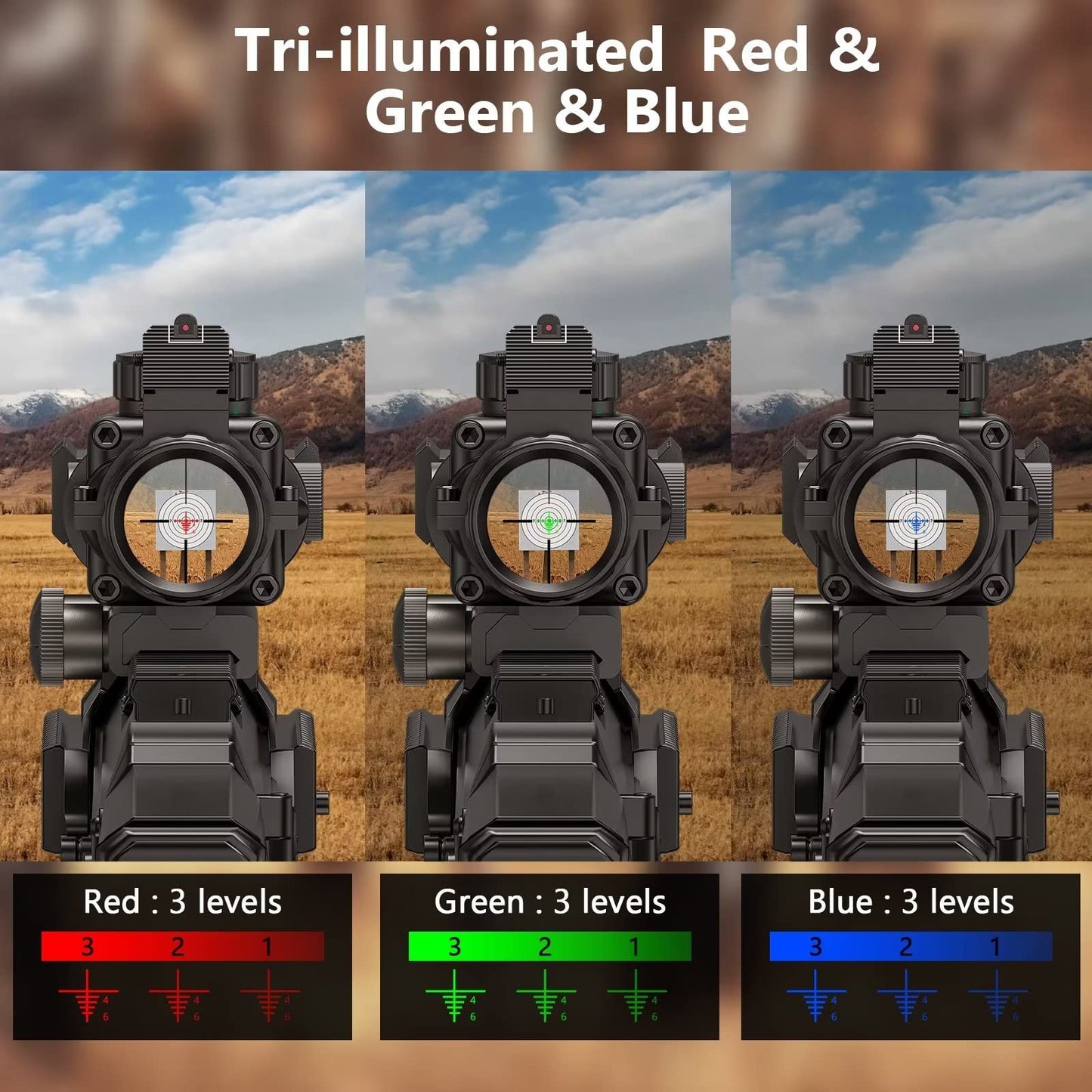 CVLIFE 4x32 Tactical Rifle Scope Red & Green &Blue Illuminated Reticle Scope with Fiber Optic Sight