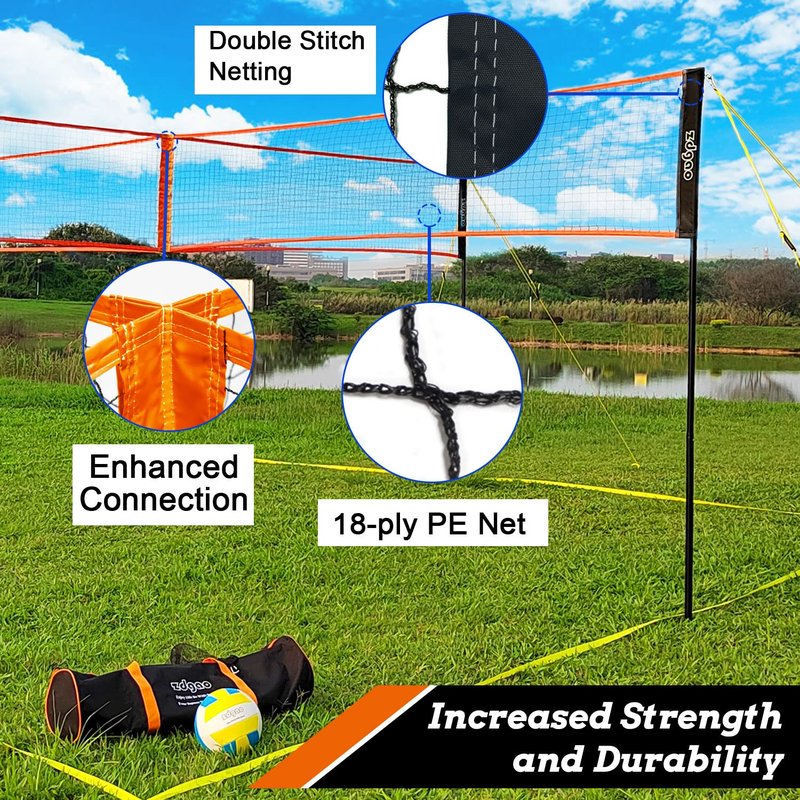 4-Way Volleyball and Badminton Net Combo Game Set - 20ft x20ft Adjustable Height Four Square Volleyball Game net for Backyard and Beach, Coming with Soft Volley Ball, Rubber Hammer with Carry Bag