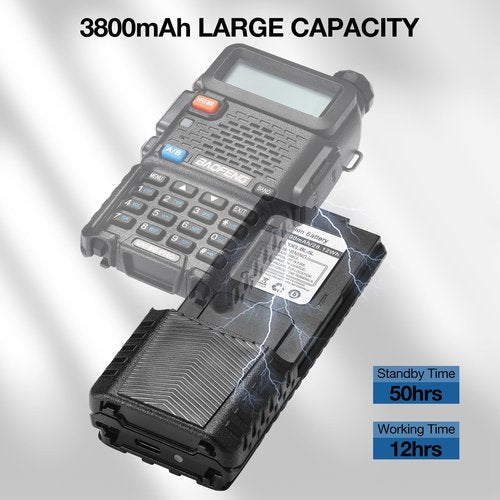 BAOFENG BL-5L 3800mAh Extended Battery Compatible with UV-5R UV-5RTP UV-5R 8W UV-5R Plus UV-5RA UV-5G UV-5G Pro GT-5R GT-5R Pro, Original Pack, Black (USB-C Port)