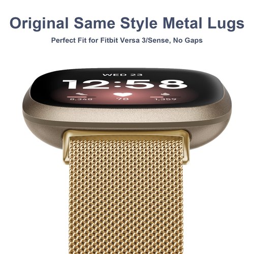 YILED Metal Bands Compatible with Fitbit Versa 3/Versa 4/Fitbit Sense/Sense 2 for Women Men, Stainless Steel Mesh Breathable Wristband Strap with Adjustable Magnet Lock (Small, Rose Gold)