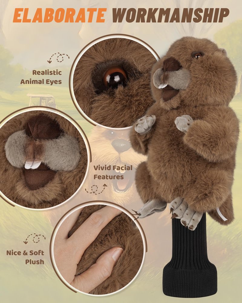Big Teeth Groundhog Plush Driver Headcover Animal, Funny Gopher Driver Head Cover for 460cc Club, Woodland Golf Head Covers for Woods and Driver