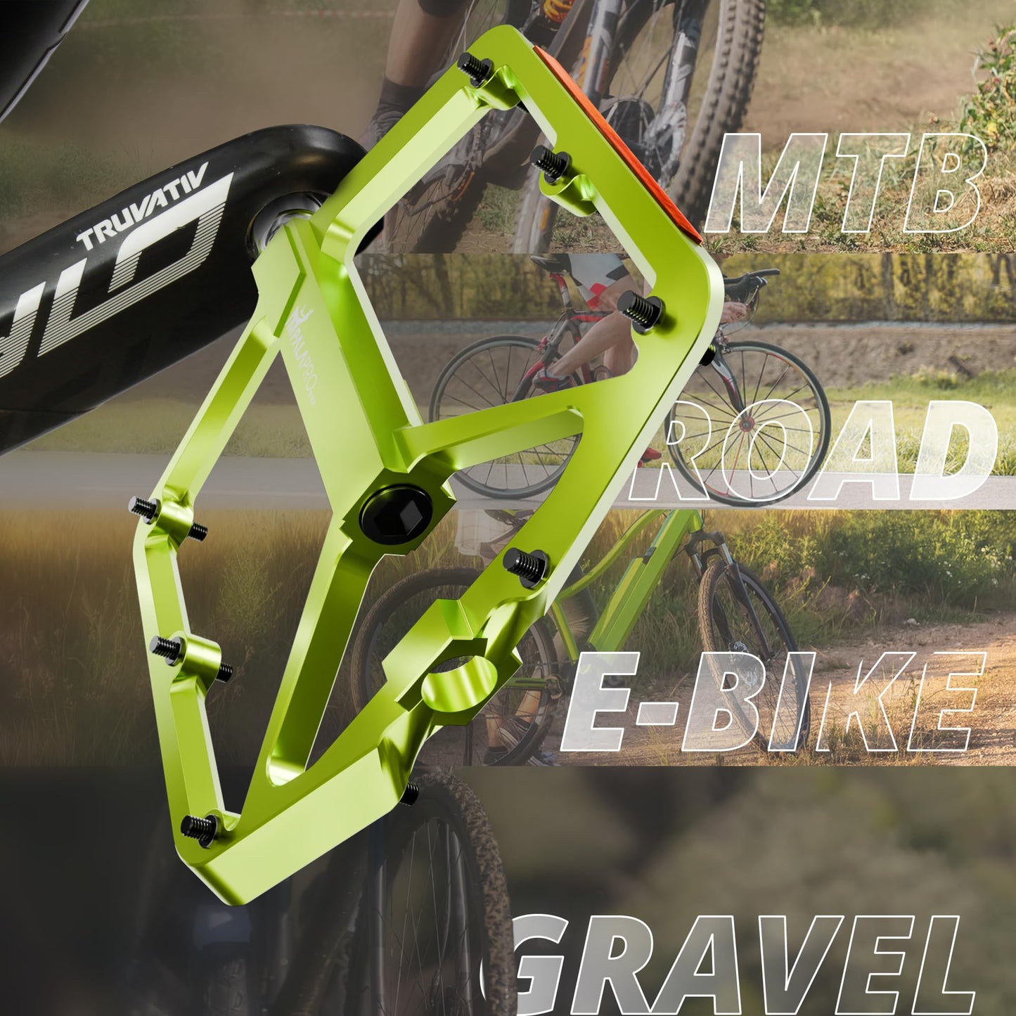 IMPALAPRO Flat Bike Pedals with Reflectors CNC Aluminium 9/16” – MTB Pedals with Extra Wide Platform and Removable Anti-Slip Pins – Lightweight Pedals for Mountain Bike & Road Bike 355 g (Lime)