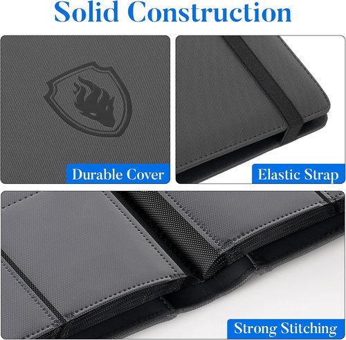 Fabmaker Premium 9 Pocket Card Binder - Sturdy PU Cover for 540 Cards | Sleek Grey Trading Card Album