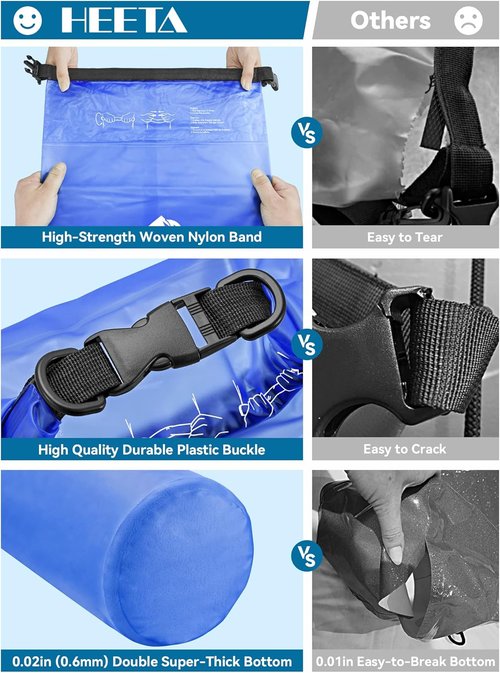 HEETA Waterproof Dry Bag - Lightweight Roll Top Storage Backpack with Phone Case | 5L/10L/20L/30L/40L Sizes for Travel, Swimming, Boating, and Camping