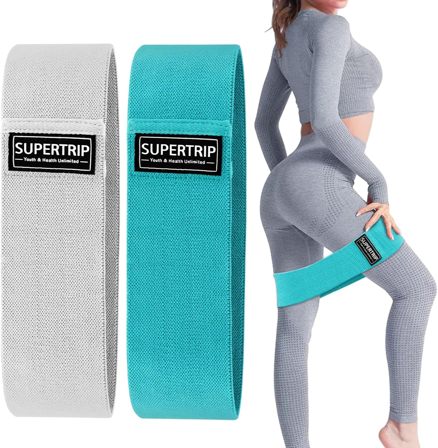 Supertrip Fabric Resistance Bands - Non-Slip Booty Bands Set for Legs & Butt | Elastic Workout Fitness Bands