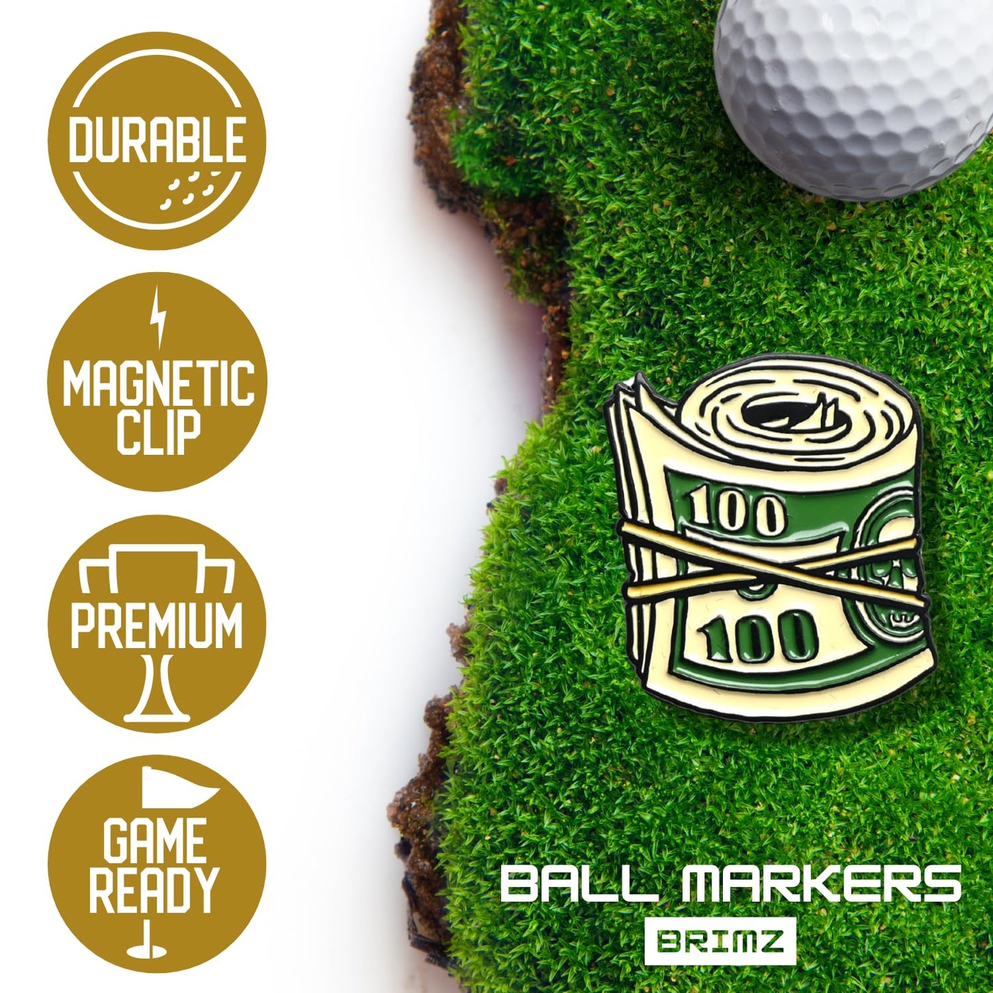 BRIMZ Golf Ball Marker Set – 5 Magnetic Golf Ball Markers with Hat Clip for Convenient Access on The Course