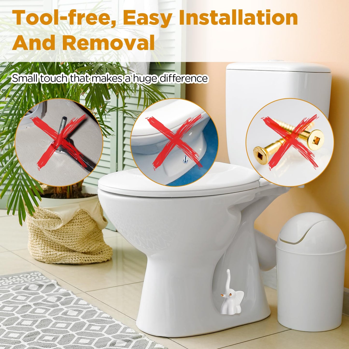 FillTouch 2 Pcs Toilet Bolt Caps, Ceramic Toilet Bolt Covers Decorative Cute Animals Home Bathroom Decor for Easy installation Avoid Rusting(White,Elephant)