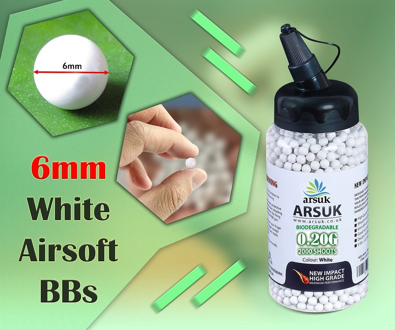 ARSUK Biodegradable Airsoft BB Pellets – 6mm White – 0.20g Seamless Plastic Rounds for Reliable Practice, Training, and Recreational Play – Pack of 2000