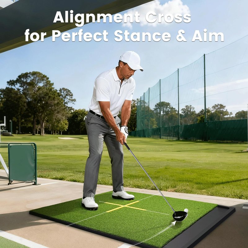 NABIYE 5x4ft Golf Hitting Mat, 26mm Thick Driving Range Practice Mat with Integrated Placement Tray, Indoor Outdoor Golf Mat Standing Guide-Line Training Aid, Ideal Gift for Golfers, Dad & Husband