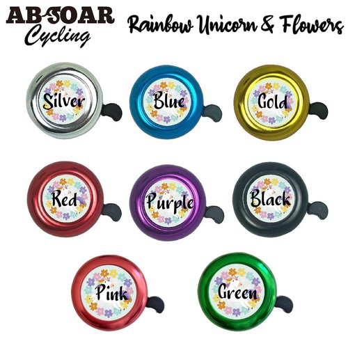 ABSOAR Cycling Unicorn Bike Bell for Retro City Road Bike Lovely Unicron Rainbow Flowers MTB Boys Girls Kids Adults Kids Bicycle Bell, Floral Unicorn, Blue