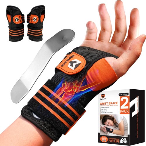 2 Pack Carpal Tunnel Wrist Brace, Adjustable Night Wrist Support with Wrist Splint, Breathable Hand Brace for Men Women, Pain Relief for Tendonitis, Arthritis, Typing, Right and Left Hand, Large