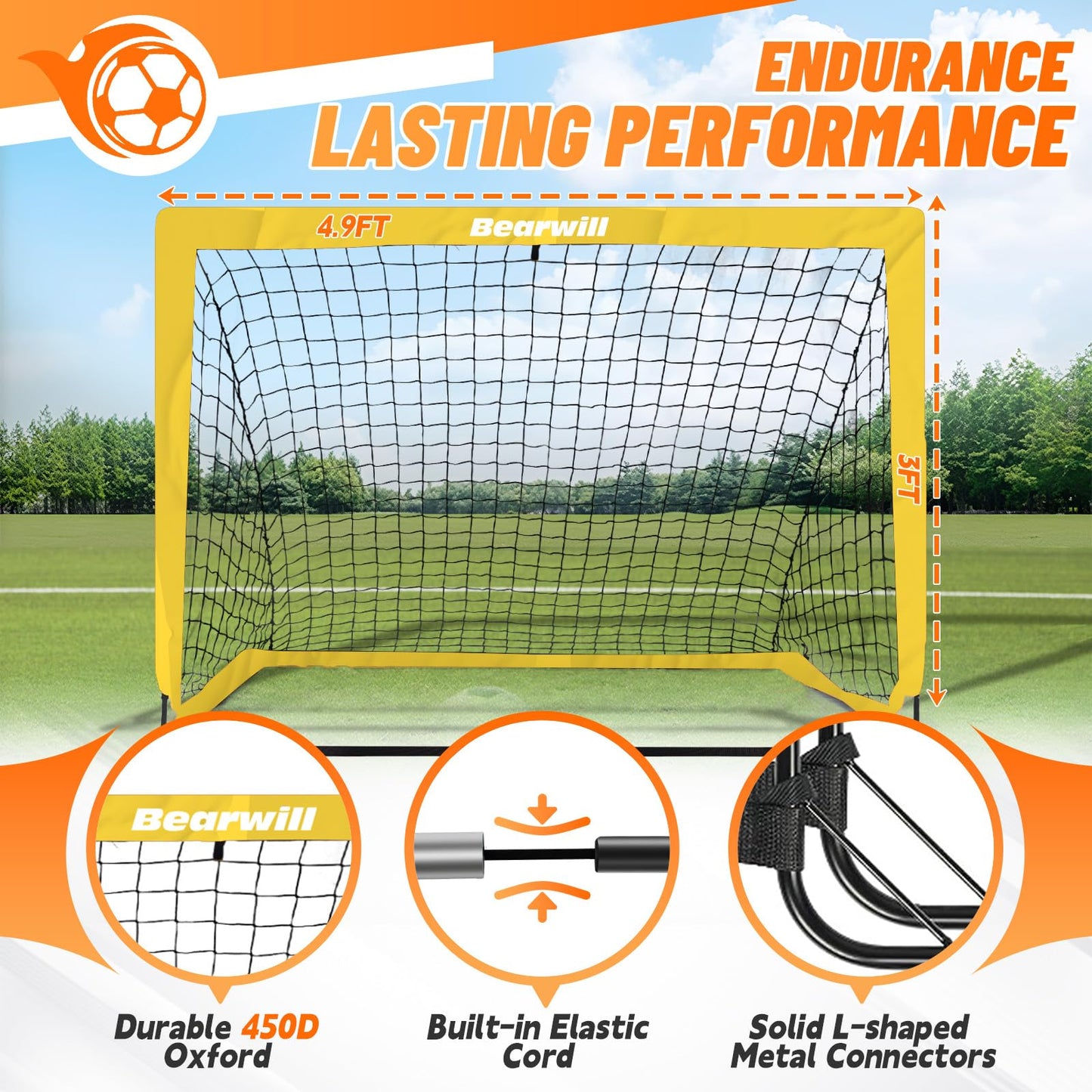Bearwill Soccer Goal, Kids Soccer Goals for Backyard Set of 2, 4x3ft Portable Soccer Goal Pop Up Soccer Net, Kids Soccer Net Training Equipment with Soccer Ball, Ladder, Cones, Targets