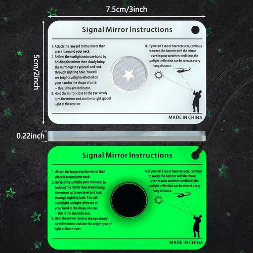 2 Pieces Signal Mirror Survival Camping Mirror 2 x 3 Inch Emergency Signaling PFD Rescue Whistle with 2 Pack Mini Compass for Hiking, Camping, Backpacking and Emergency Situations