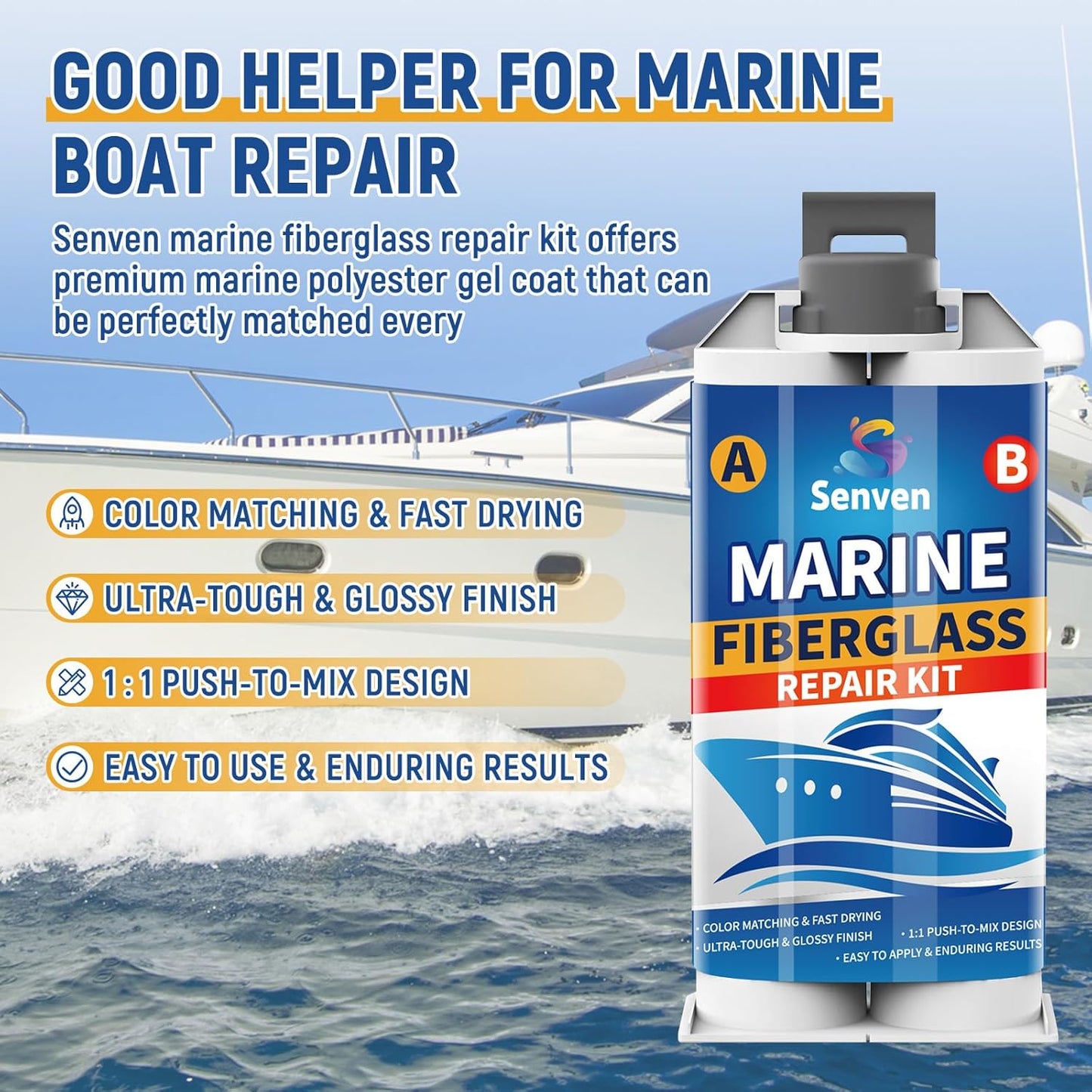 Skiennix Fiberglass Boat Repair Kit - White Resin Gel Coat for Marine Repairs | 2-Pack
