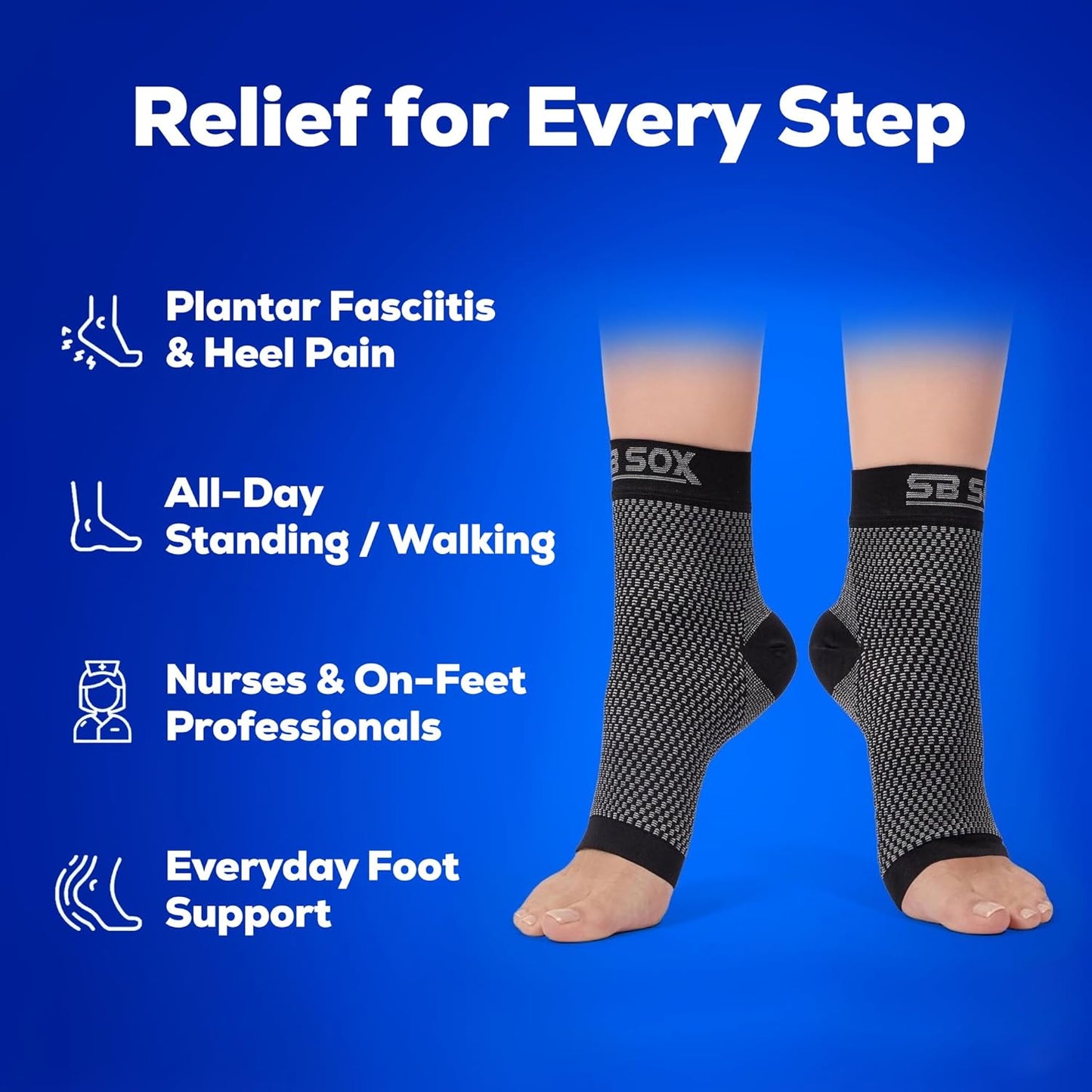 SB SOX Compression Socks for Plantar Fasciitis - Arch Support & Heel Pain Relief | Toeless Ankle Design (Black, Small)