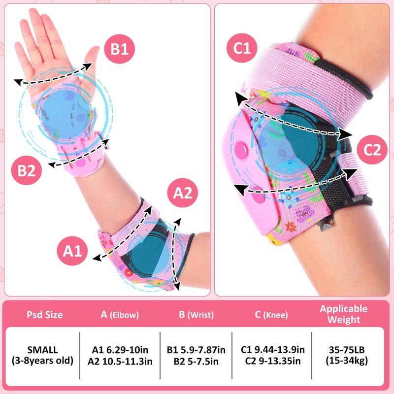 Saysurey 14 Pcs Kids Bike Helmet Knee Pads Knee Elbow Pads for Toddlers 3 to 8 Years Pink Helmet for Girls Wrist Guards with Drawstring Bag Sock Whistle and Hairpin for Skating Cycling(Flowers)