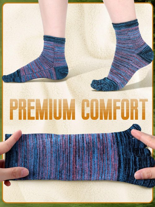 Fourluoo 6 Pairs Women Toe Socks Cotton Crew Breathable Socks with Toes for Women Men Athletic Running (Cute Color,8-11)