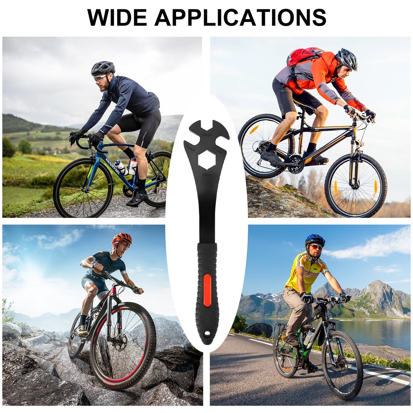 Oumers Bike Pedal Wrench, Bicycle Pedal Removal Tool Spanner with 323mm Extra Long Handle Multifunctional 15mm 16mm Pedal Removal Wrench and 24mm Hexagon Hole for Bike Repair
