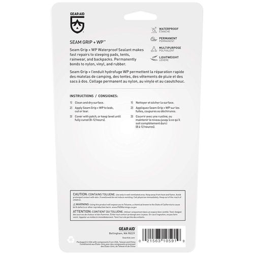 GEAR AID Seam Grip WP Repair Kit - Waterproof Adhesive 0.25 oz with Tenacious Tape Patches (Black & Clear) for Tents, Jackets & Gear Repairs