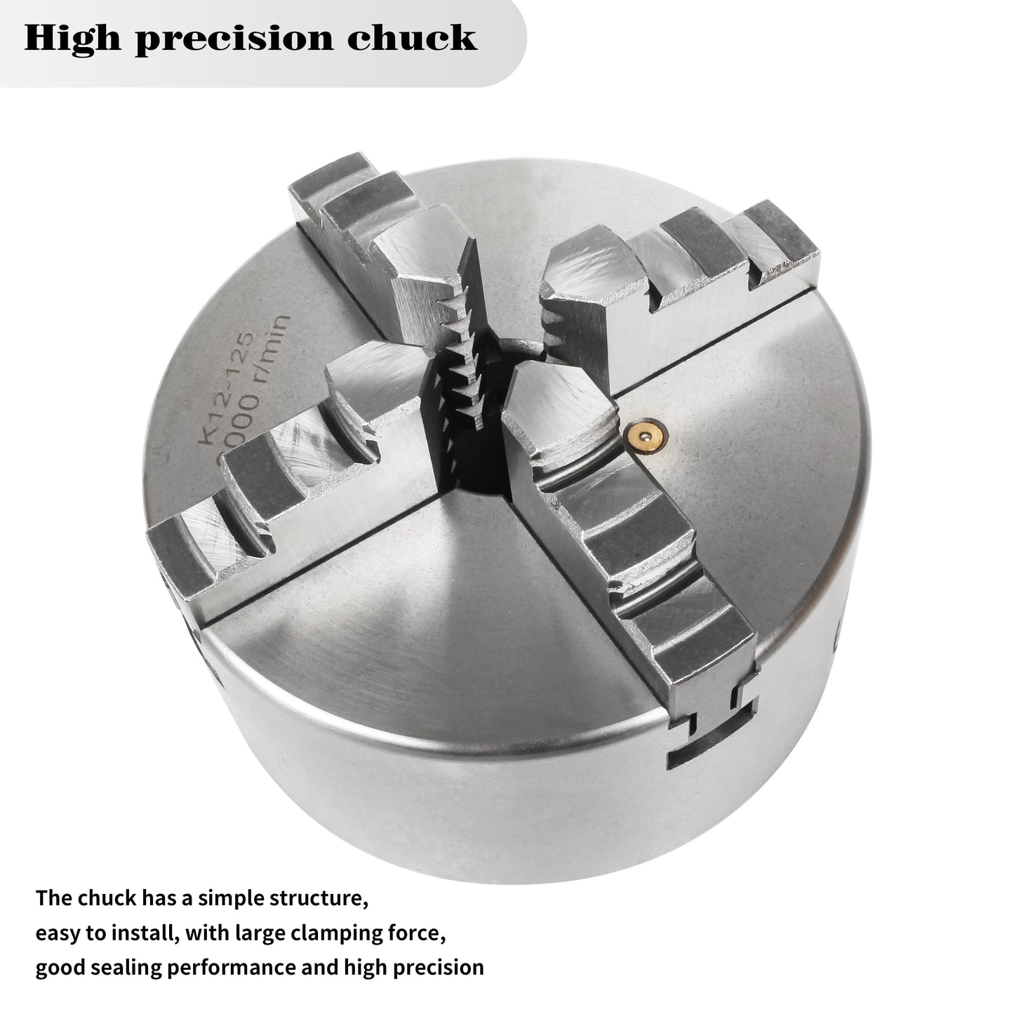 RATTMMOTOR 5" 4-Jaw K12-125mm Self-Centering Lathe Linkage Chuck 3000R/Min 100N.m 17KN, Precision Machining Center Wood Metal Lathe Chuck 30mm Through-Hole for CNC Router Engraver Milling Machine