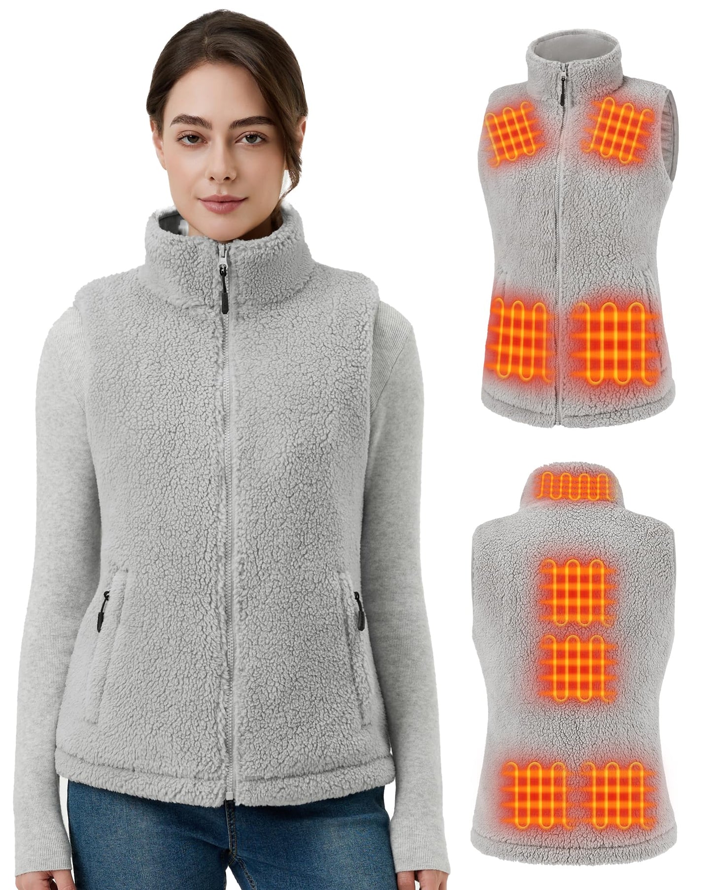 GOTOBI Fuzzy Fleece Heated Vest for Women with 7.4V 16000mAh Battery, Ergonomics Heating System, 9 Zones Women's Heated Vest