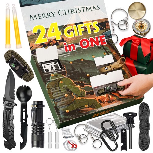 VEITORLD Gifts for Him Men Husband Dad Valentines Day - Survival Gear and Equipment 12 in 1, Survival Kits - Cool Fishing Hunting Camping Anniversary Birthday Gift for Man Teen Boy Boyfriend Women