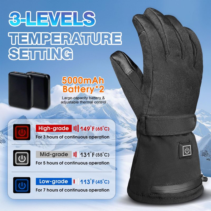 Heated Gloves for Men Women Heated Gloves Rechargeable with 3 Levels Temperature Control Heating Glove Women Men Suitable for Arthritis Raynaud's Alleviate Cycling Skiing (Black, L) (Black, L)